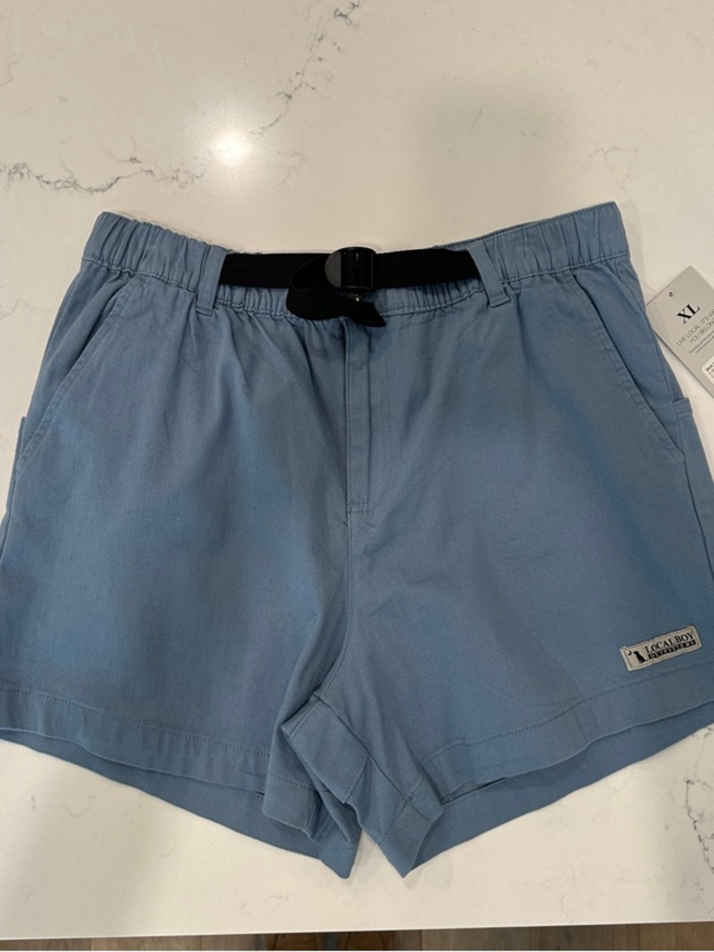 Kids Light Blue Elastic-Waist Shorts with Black Adjustable Belt
